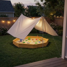 AIYAPLAY Ladă cu nisip din lemn cu copertină, ladă cu nisip pentru copii pentru exterior cu 4 bănci, căptușeală de fund, galben | Aosom Romania