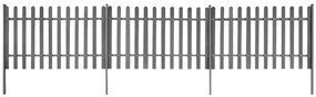 Gard din sipci cu stalpi, 3 buc., 600x100 cm, WPC 3, Gri, 600 x 100 cm