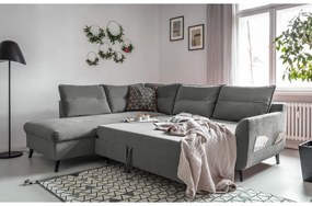 Colțar extensibil din catifea cu șezlong pe partea stângă Miuform Stylish Stan L, gri deschis