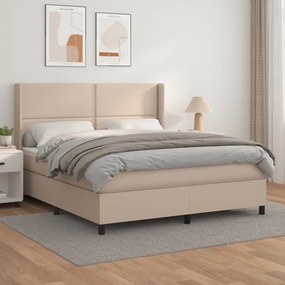 3132458 vidaXL Pat box spring cu saltea, cappuccino, 180x200cm piele ecologică