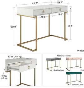 Birou CosmoLiving by Cosmopolitan Camila, alb