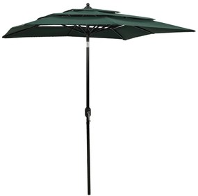 Umbrela de soare 3 niveluri, stalp de aluminiu, verde, 2x2 m Verde, 2 x 2 m