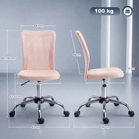 Vinsetto Scaun de Birou Ergonomic, Rotativ, fără Brațe, din Plasă Respirabilă, Înălțime Reglabilă, Roz | Aosom Romania
