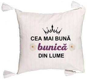 Perna Decorativa cu Franjuri pentru Bunica 11, 45x45 cm, Cu fermoar