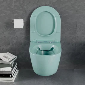 Set vas wc suspendat, verde turcoaz, mat, rimles , capac softclose, Rotund, Foglia Oslo Turcoaz