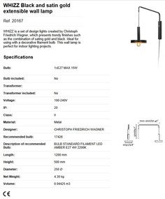 Aplica perete extensibila design modern WHIZZ negru/auriu