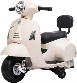 AIYAPLAY Motocicletă electrică pentru copii 1.5-3 ani mini Vespa GTS 7.2V, cu baterie litiu, spătar, roți ajutătoare, far, claxon, 2.5km/h, max. 25 Kg, alb crem | Aosom Romania