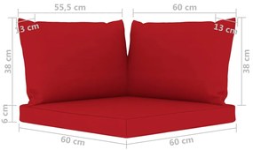 Set mobilier de gradina cu perne rosii, 9 piese Rosu, 4x mijloc + 4x colt + masa, 1