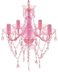 Lustra roz de cristal artificial cu 5 becuri Roz, 1, Roz