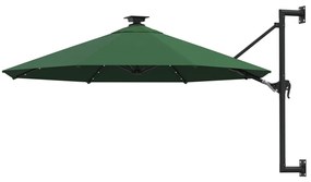 vidaXL Umbrelă de soare montată pe perete cu LED-uri, verde, 300 cm