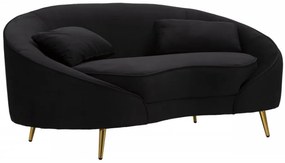 Canapea cu 2 locuri neagra din catifea si lemn de Eucalipt, 148x84x68 cm, Oslo Mauro Ferretti