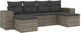 vidaXL Set mobilier grădină cu perne, 6 piese, gri, poliratan
