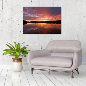Tablou pe sticlă - Apus de soare peste lac (70x50 cm)