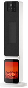 Aeroterma ceramica coloana ELITE ECHTD-1378, 2000W, 20 m², Afisaj LED cu efect de flacara, Oscilatie automata, PTC ceramic, Telecomanda, Alb/Negru