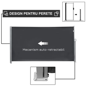 Outsunny Paravan Lateral Retractabil cu Mâner și Anti UV, 300x180 cm, Gri | Aosom Romania