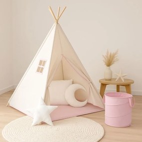 Cort teepee pentru copii, roz / bej, cu accesorii