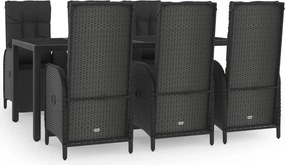 vidaXL Set mobilier de grădină cu perne, 7 piese, negru, poliratan