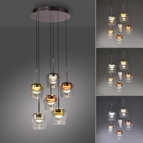 Lustra LED Smart cu telecomanda, CCT, 6 pendule, sticla, multicolor, Q-KON