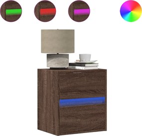 vidaXL Noptieră montată pe perete cu lumini LED, stejar maro