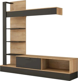 Mobilier living GELUZA, stejar riviera/negru, PAL melaminat, 3 piese,