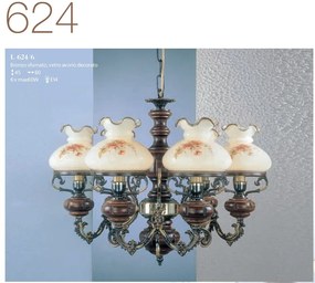 Candelabru cu 6 brate design italian din alama cu lemn 624