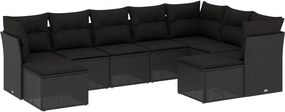 vidaXL Set mobilier de grădină cu perne, 9 piese, negru, poliratan