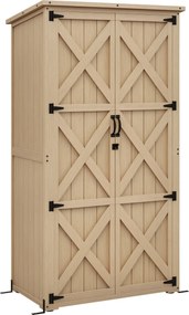Outsunny Dulap de grădină adăpost magazie pentru unelte 90L x 54.5P x 161/168,5H cm 2 rafturi acoperiș bitumat etanș lemn de pin autoclavizat | Aosom Romania