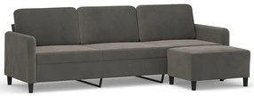 3153578 vidaXL Canapea cu 3 locuri și taburet, gri închis, 210 cm, catifea