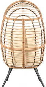 Scaun tip ou din ratan pentru grădină sau terasă, cu pernă groasă, material impermeabil, 74x83x146 cm, Alb/Bej