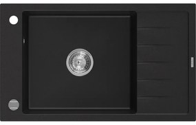 Mexen Elias chiuvetă de granit cu 1 cuvă, cu scurgere scurtă 795 x 480 mm, Neagră - 6511791005-77