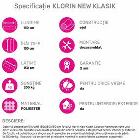 Scaun suspendabil balansoar, gri deschis, KLORIN NEW KLASIK