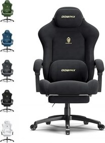 DOWINX – Scaun Gaming, Suport Lombar cu Masaj, Șezut cu Arcuri Metalice și Spumă, Rabatabil 90°-160°, Suport picioare, Rezistent 160 kg, material textil, Negru