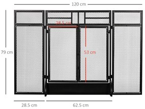 HOMCOM Paravan anti-scântei grilă de protecție pentru șemineu barieră de siguranță 3 panouri pliabile și ușă 120 x 79 cm | Aosom Romania
