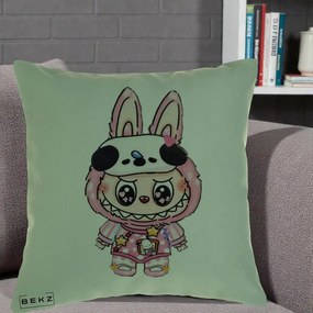 Perna Personalizata Labubu Panda-Bunny Roz, 40x40 cm, Verde, Husa Detasabila, Perna Inclusa, BEKZ®