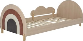Pat pentru copii, maro, tăblie reversibilă cu model curcubeu, margine laterală detașabilă, finisaj vopsit, 70 x 204 x 94 cm, „Charli”