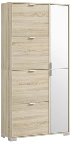 HOMCOM Etajeră pentru Pantofi cu Oglindă, 4 Sertare Rabatabile și 2 Dulapuri, 82x30x168 cm, Culoare Stejar | Aosom Romania