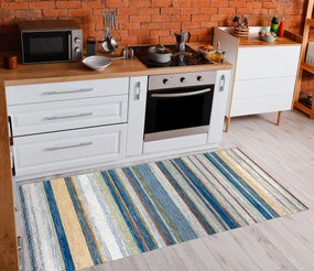 ANDRE 35950 covor lavabil Linii, geometric anti-alunecare - albastru / galben