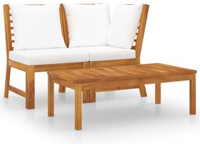 vidaXL Set mobilier de grădină, 3 piese, perne crem, lemn masiv acacia