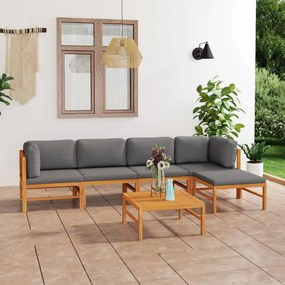 3087243 vidaXL Set mobilier grădină cu perne gri, 6 piese, lemn masiv de tec