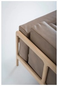 Fotoliu din piele bovină cu structură din lemn masiv de stejar Gazzda Fawn, maro deschis