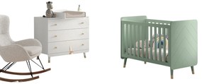 Set Pătuț, Comodă și Masă de Înfășat pentru Bebeluși, 3 Piese, Multicolor (Pin Masiv și MDF) – Billy – Vipack