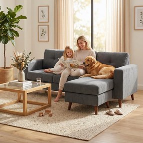 HOMCOM Colțar 192 cm în formă de L Canapea 3 locuri cu șezlong reversibil, aspect corduroy, pentru spații mici, Gri închis | Aosom Romania
