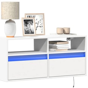 vidaXL Comodă TV de perete cu lumini LED, alb, 100x31x45 cm