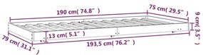 Cadru de pat, negru, 75x190 cm, lemn masiv de pin