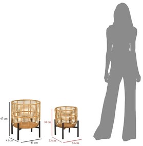 Set 2 suporturi pentru ghivece din ratan Mauro Ferretti, înălțime 47 cm