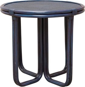 Masă dining cu blat împletit, rotundă, din ratan, albastru, 2 locuri, cu bază din tije curbate, 72,5 x 78 cm, „Pigmento”