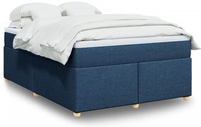 vidaXL Pat continental cu saltea, albastru, 160x200cm, material textil