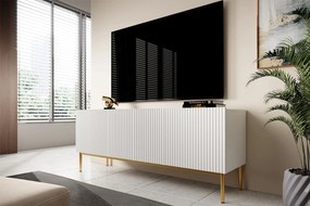 Comodă TV cu sertar Nicole 150 cm pe picioare metalice - alb mat / picioare aurii