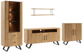 Set Living Santiago, Lemn Masiv, Natur-Negru