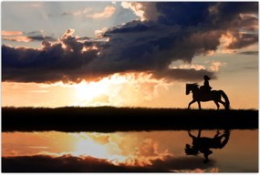 Tablou - Rider pe un cal la apus de soare (90x60 cm)